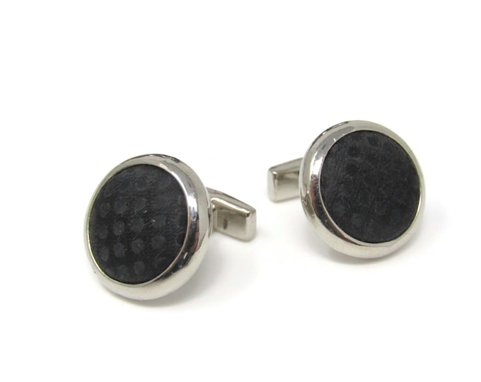 Vintage Cufflinks for Men: Black Fabric Silver Tone Border Design