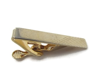 Vintage Gold Tone Tie Clip: Diagonal Grooves Stripes