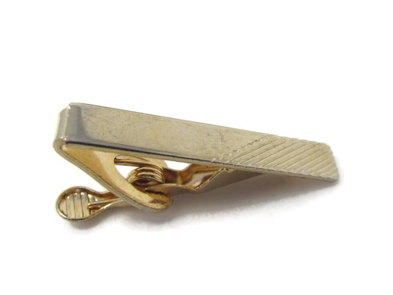 Vintage Gold Tone Tie Clip: Diagonal Grooves Stripes