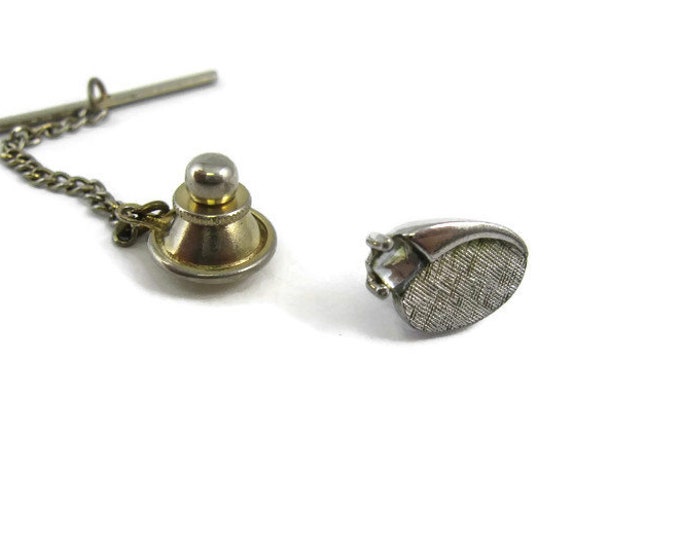 Vintage Tie Tack Pin: Art Deco Style Silver Tone Clear Jewel Oval