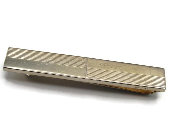 Vintage Tie Clip Tie Bar Gold Tone Smooth Horizontal Pattern Men's Jewelry