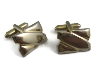 Vintage Silver Tone Cufflinks: Grooved Twist Design