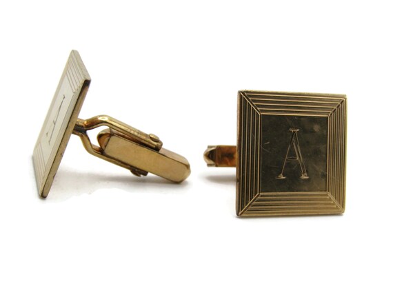 A Letter Initial Monogram Square Cuff Links Men's… - image 1