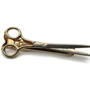 Scissors Hairdresser Barber Tool Sheers Gold Tone Tie Bar Tie Clip Men&#39;s Jewelry