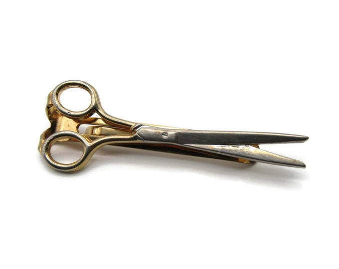 Scissors Hairdresser Barber Tool Sheers Gold Tone Tie Bar Tie Clip Men's Jewelry