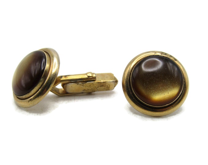 Brown Stone Inlay Cuff Links Gold Tone Men's Jewelry