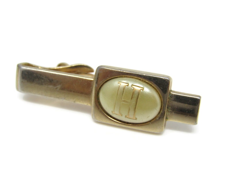 Letter H Initial Tie Clip Bar Gold Tone Vintage Men/'s Jewelry Nice Design