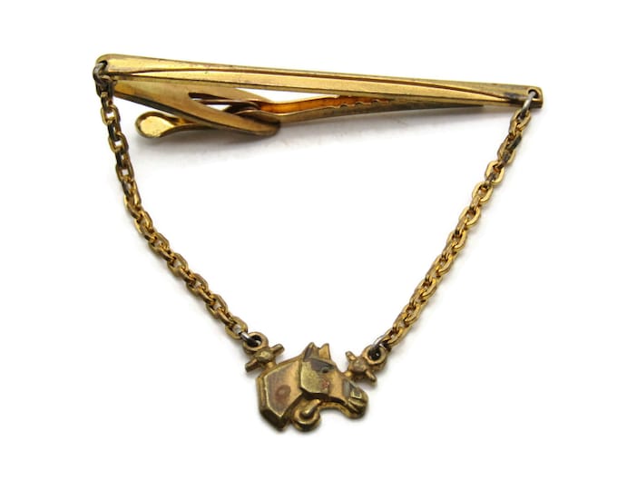 Concave Curve And Horse Head Charm Chain Tie Clip Tie Bar Men's Jewelry Gold Tone