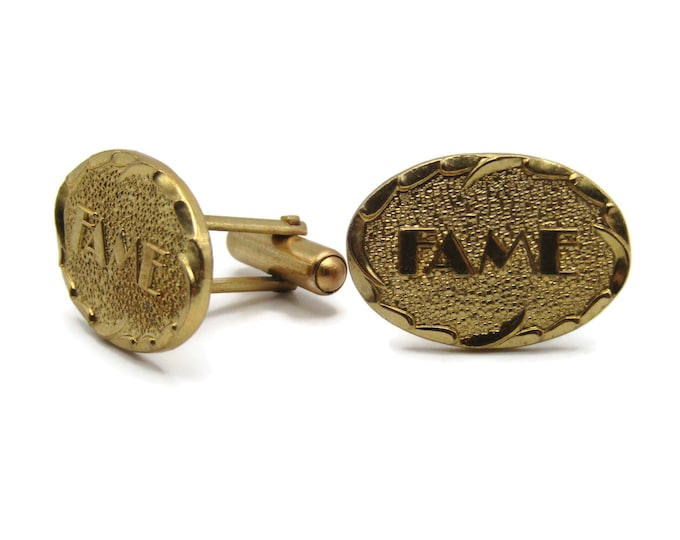Vintage Cufflinks for Men: Fame Theme Textured Scalloped Edge Gold Tone Be Famous!