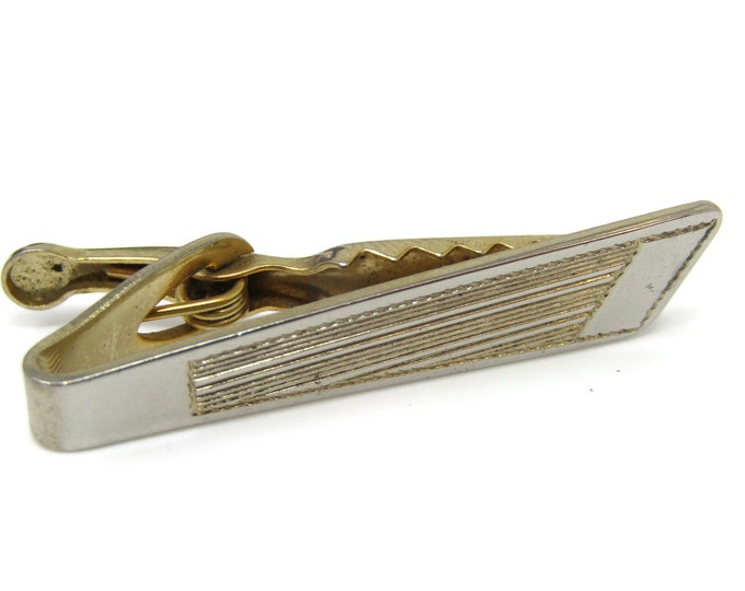 Art Deco Wing Design Grooves Tie Bar Clip Gold Tone Stand Out w/ Style Fit In with Class