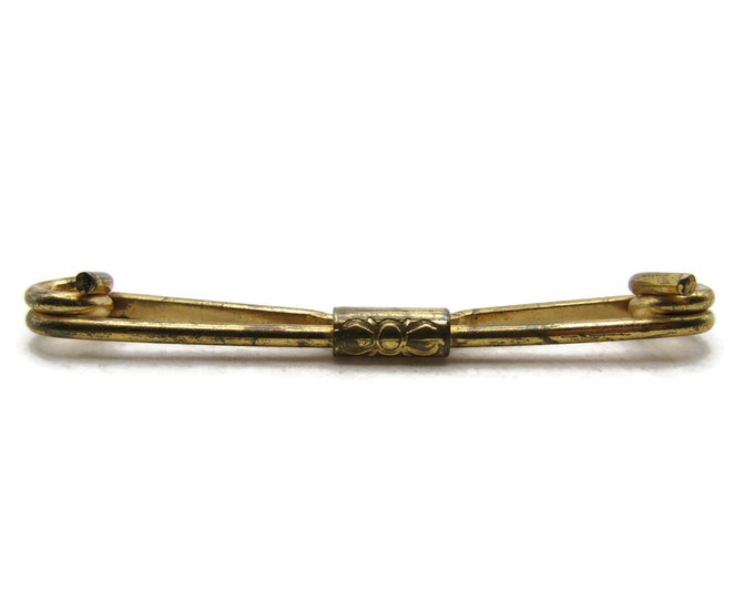 Etched Center Classic Modernist Tie Bar Tie Clip Men's Jewelry Gold Tone