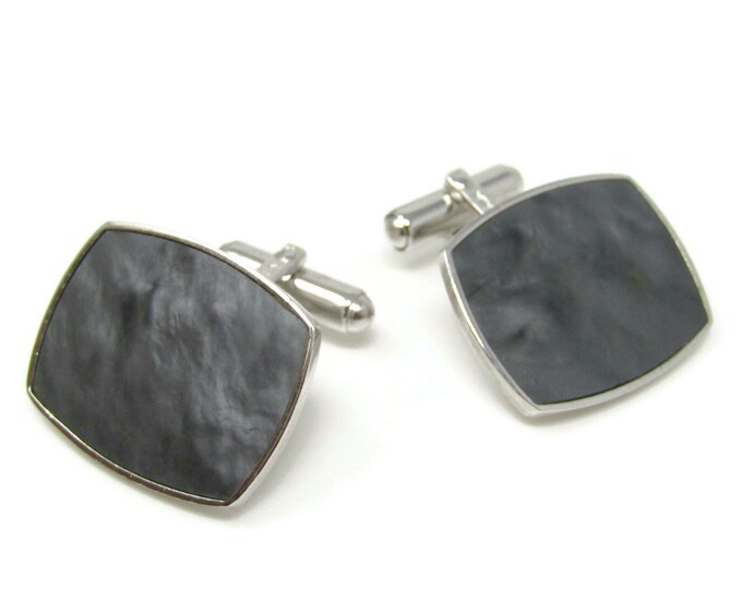 Dark Sheen Opalescent Cufflinks Silver Tone Vintage Men's Jewelry Beautiful Design