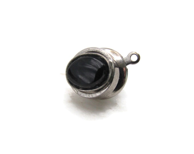 Black Stone Oval Tie Pin Men's Jewelry Silver Tone