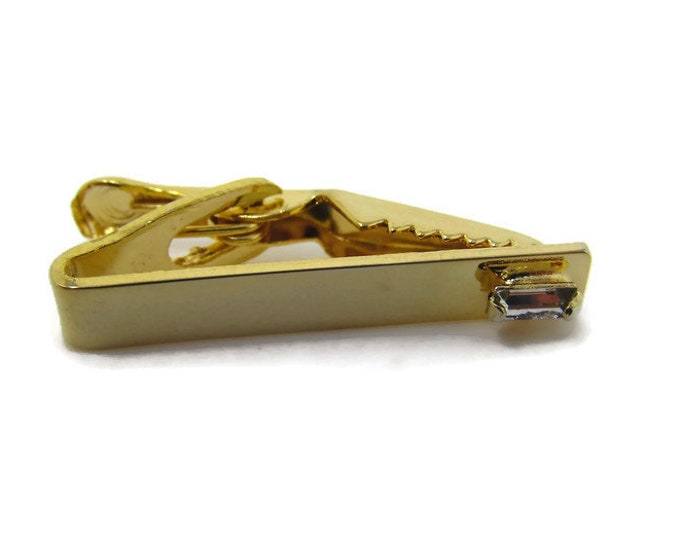 Clear Jewel Tie Clip Vintage Tie Bar: Classic Gold Tone