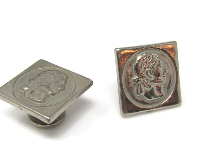 Vintage Cufflinks for Men: Man Profile Aluminum Fixed Post Pilgrim Like Design