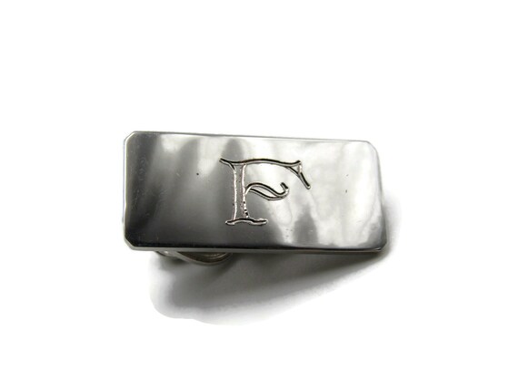 F Letter Initial Monogram Silver Tone Rectangle S… - image 1