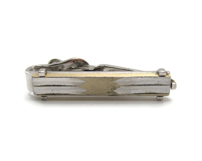 Horizontal Etched Silver & Gold Tone Tie Bar Industrial Design Tie Clip Men's Jewelry
