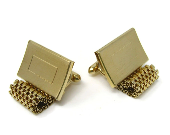 Vintage Cufflinks for Men Mesh Wrap Gold Tone Rectangle Design Nice Quality