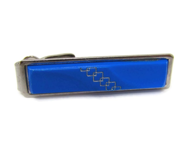 Vintage Tie Clip Tie Bar: Blue Center Interlocking Squares Nice Design
