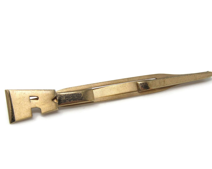 Letter R Sword Tie Clip Tie Bar: Vintage Gold Tone - Stand Out from the Crowd with Class