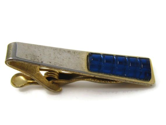 Vintage Tie Clip Bar for Men: Blue Glass Grooved Texture | Etsy