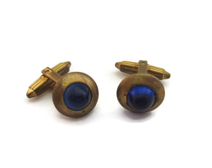 Vintage Cufflinks for Men: Bold Blue Center