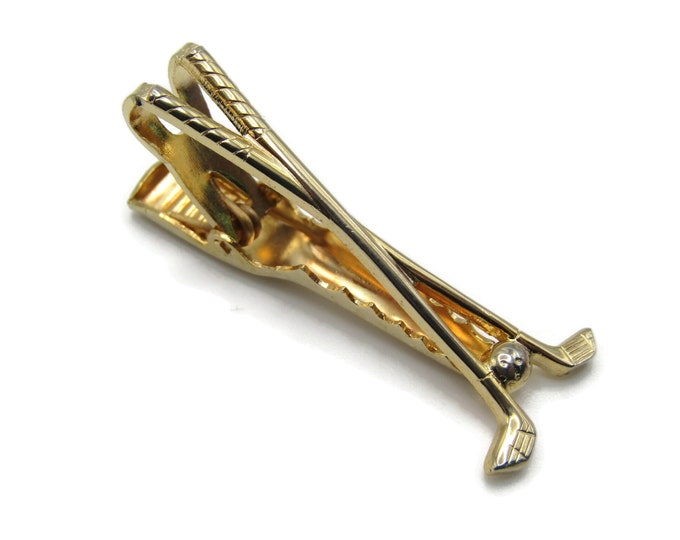 Golf Club Golf Ball Tie Clip Gold Tone Tie Bar Men's Jewelry