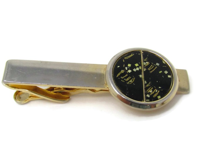 Vintage Tie Clip Tie Bar: Gold & Black Modernist Art Accent Nice Design