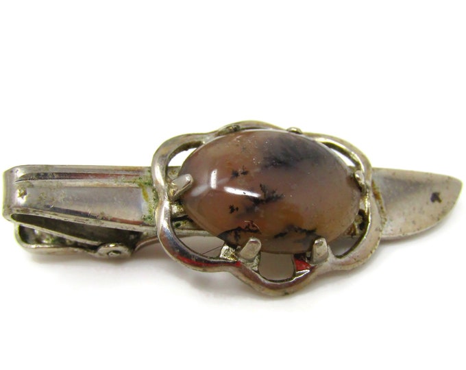 Cool Tie Clip Vintage Mens Tie Bar Stone Center Gift for Dad Son Husband Brother