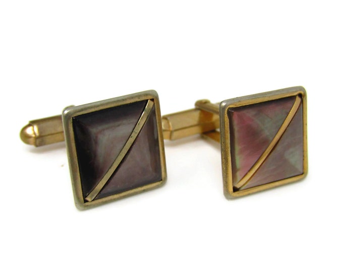 Vintage Cufflinks for Men: Dark Mother of Pearl Small Square Nice Design