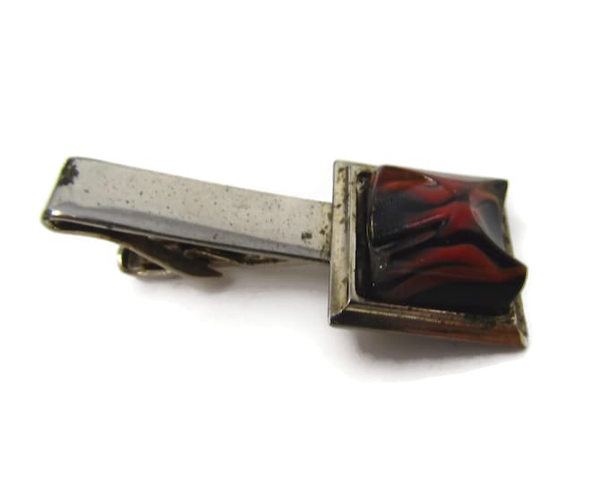 Vintage Tie Clip Tie Bar: Pink & Black Glass Accent