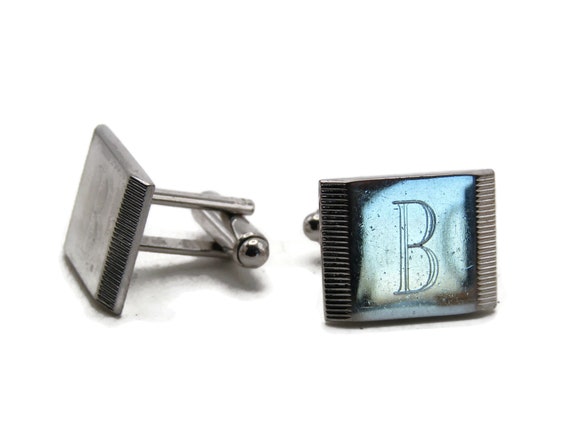 B Letter Initial Monogram Square Etched Edging Cu… - image 1