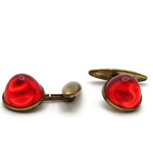 Round Red Stone Inlay Cuff Links Men&#39;s Jewelry Gold Tone