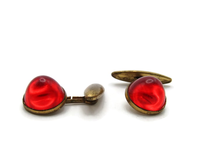 Round Red Stone Inlay Cuff Links Men's Jewelry Gold Tone