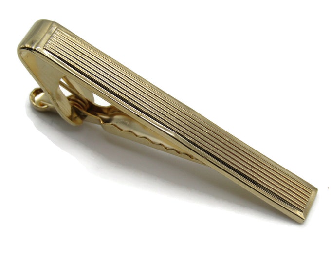 Vintage Tie Geometric Shape Clip Tie Gold Tone Modernist Great Design Men's Jewelry