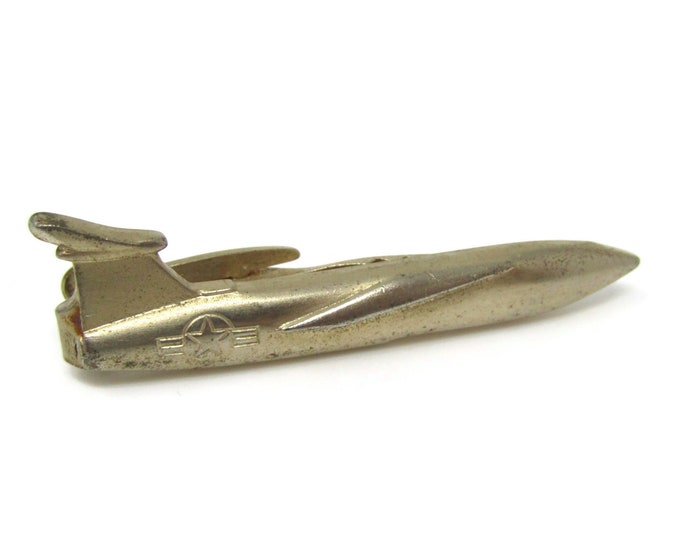 USAF Air Force Military Jet Tie Clip Bar Gold Tone Vintage Men's Jewelry Nice Design