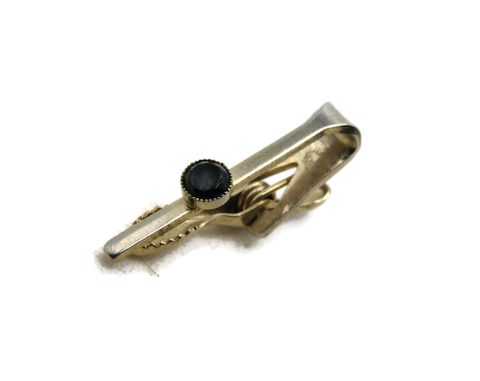 Black Stone Inlay Modernist Tie Clip Tie Bar Men's Jewelry Gold Tone