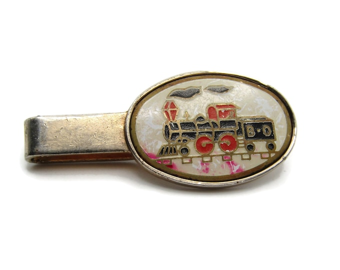 Vintage Black B O Train White Background & Red Details Tie Clip Tie Bar Men's Jewelry