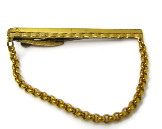 Ridged Bottom Chain Tie Clip Men's Vintage Tie Bar Made in USA