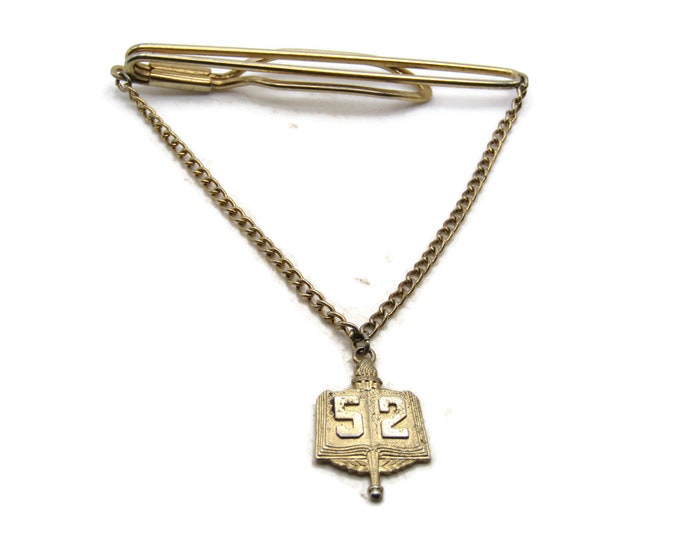 52 Numbered Book Charm Open Body Tie Clip Tie Bar Men's Jewelry Gold Tone