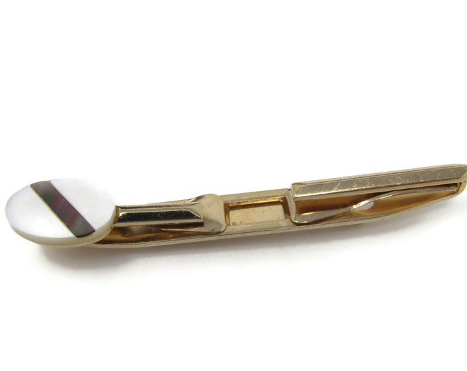 Beautiful Mother of Pearl Accent Tie Clip Tie Bar: Vintage Gold Tone - Stand Out from the Crowd with Class