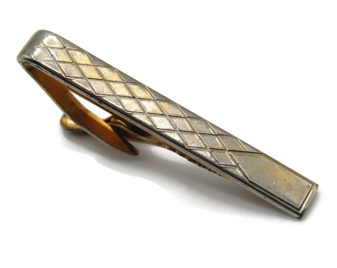 Vintage Cross Hatched Pattern Gold Tone Tie Clip Tie Bar Classic Men's Jewelry