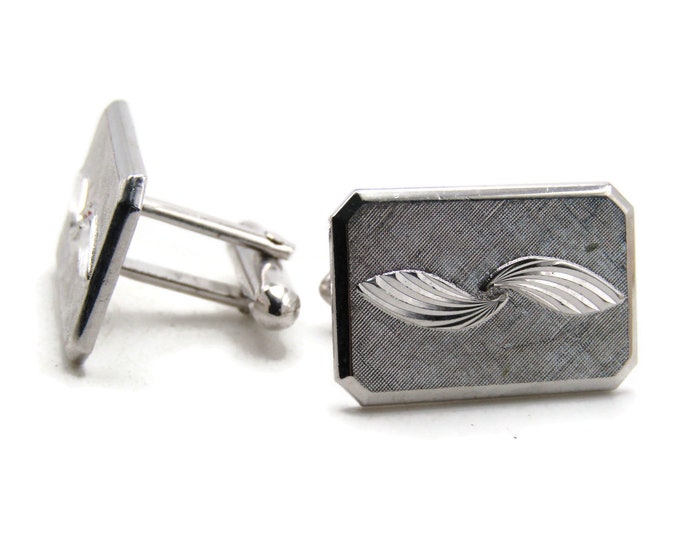 Rectangle Cuff Links Swirl Design Center Brushed Finish Men's Jewlery Silver Tone