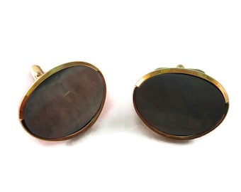 Vintage Cufflinks for Men: Outstanding Dark Mother of Pearl Gold Tone Design