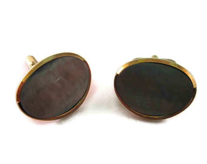 Vintage Cufflinks for Men: Outstanding Dark Mother of Pearl Gold Tone Design