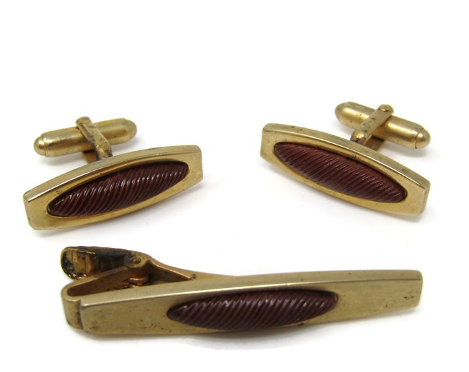 Vintage Men's Jewelry Set Tie Bar Cufflinks (Some Oxidation)