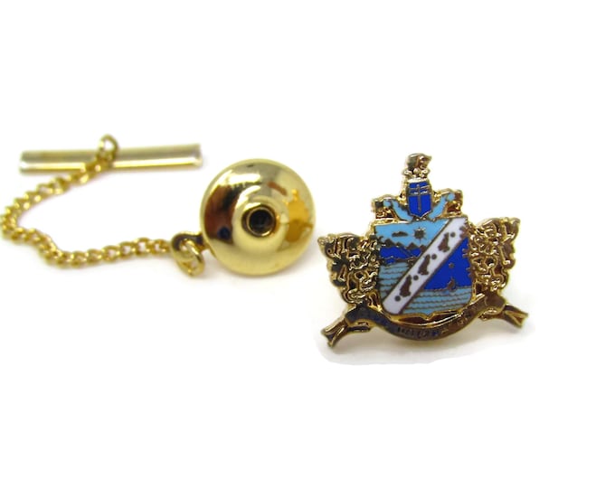 Vintage Tie Tack Tie Pin: Club International Blue Shield Emblem Design