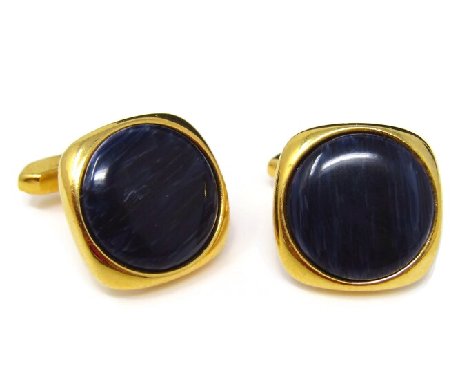 Vintage Cufflinks for Men: Blue & Black Stripe Round Accent Squared Setting Excellent Design and Quality