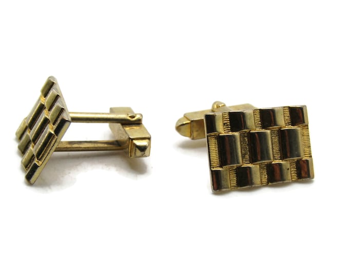 Weave Style Textured Rectangle Men's Jewelry Gold Tone