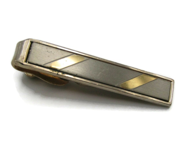 Vertical Strip Pattern Tie Clip Gold Tone Tie Bar Classic Men's Jewelry
